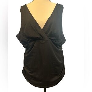 Halogen Black V-Neck Top with Stylish Ruching on the Sides
